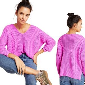 Anthropologie HEARTLOOM Evon Cable V Neck Sweater Size M